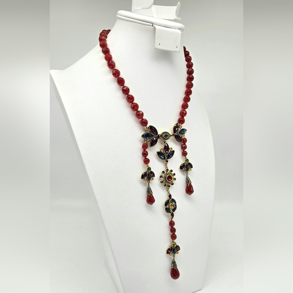 Heidi Daus Genuine Carnelian and Swarovski Crystal Hidden Front Closure Necklace - Picture 6 of 11